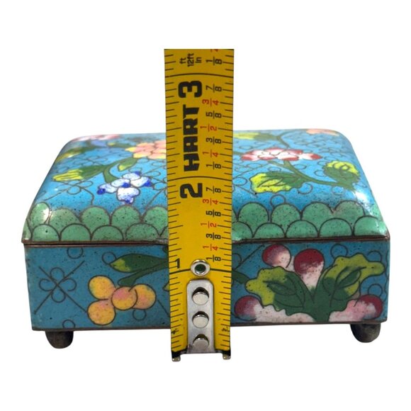 Vintage Cloisonné Floral Trinket Box Handcrafted Blue Enamel Jewelry Keepsake 3" - Picture 10 of 10